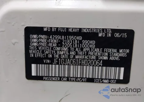 2015 Subaru Impreza Premium from USA, damaged, VIN JF1GJAC61FH020064